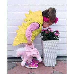 Yellow Dino Puffer Jacket, Sleeveless #2000257