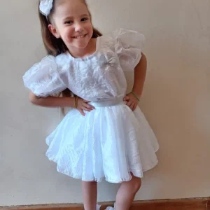 Elegant Girl Dress with Lace Puff Sleeve