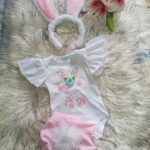 Bunny Ears Easter Bodysuit Set for Baby Girl