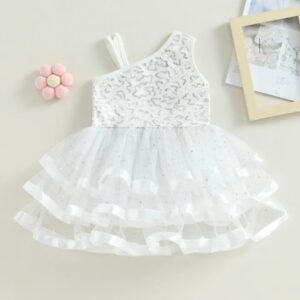White Ruffle Silver Sequins Special Occasions Dress #1000276